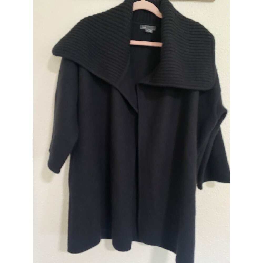 Vince Black Wool Ribbed Collar Open Front Poncho Coat Small Quiet Luxury - Picture 13 of 13